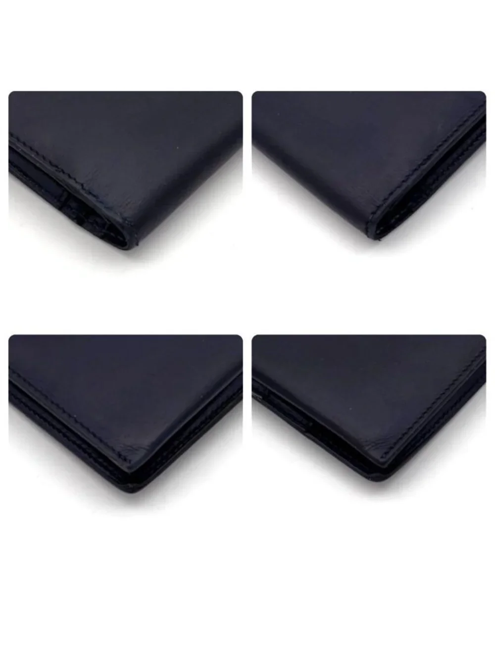 Hermes Bearn Classic Box Calf Navy Blue Wallet Bifold